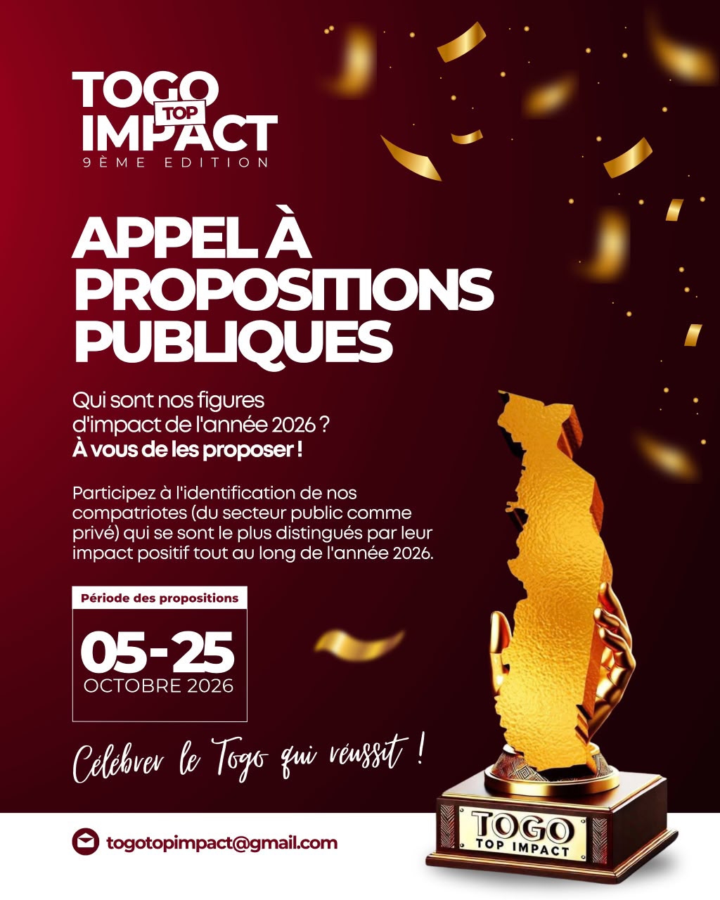 Togo Top Impact | 9ème Edition, changement de paradigme :  Appel à propositions publiques pour les nominés