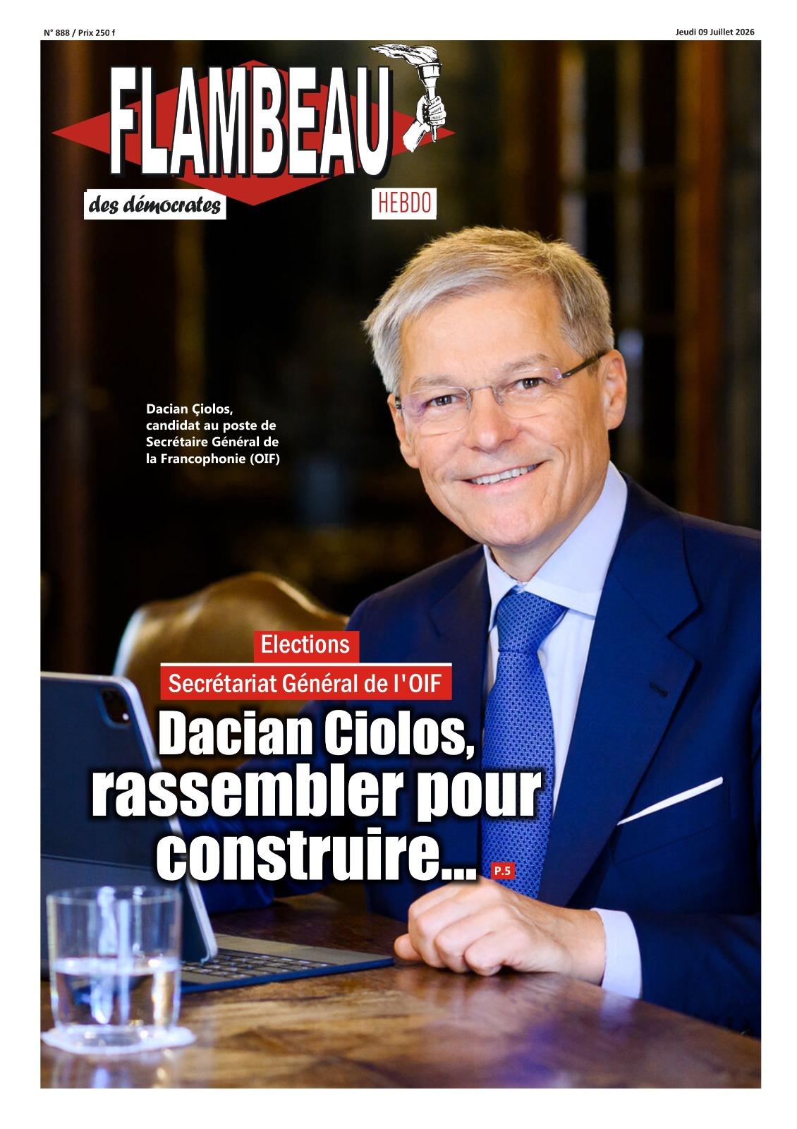 La Une du journal Flambeau des démocrates, N°888 du 09 juillet 2026