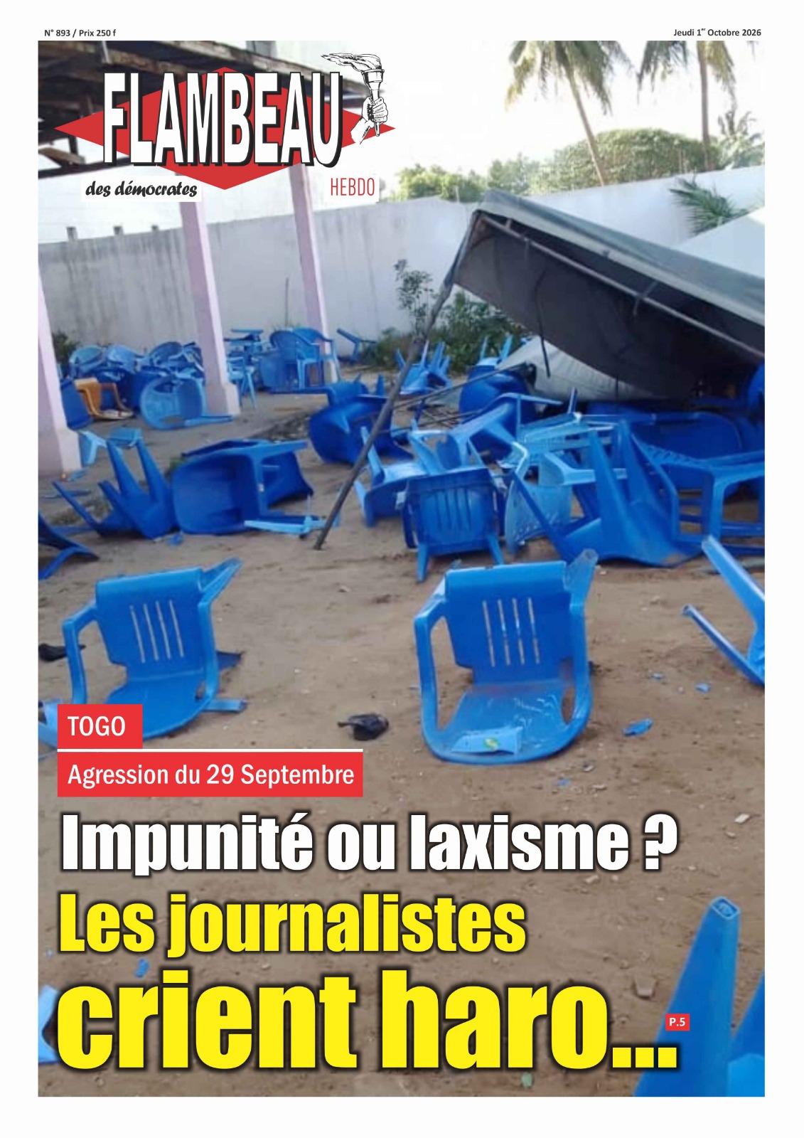 La Une du Journal Flambeau des Démocrates, parution N°802 du jeudi 01 octobre 2026